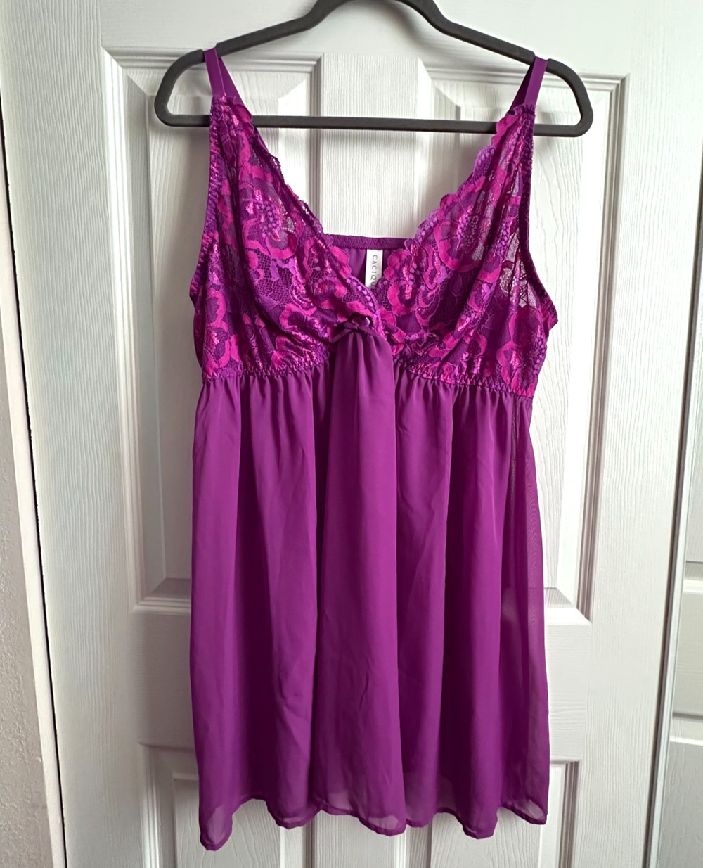 Cacique Lingerie Fuchsia Pink Purple Lace Sheer Babydoll Nightie Chemise 18/20